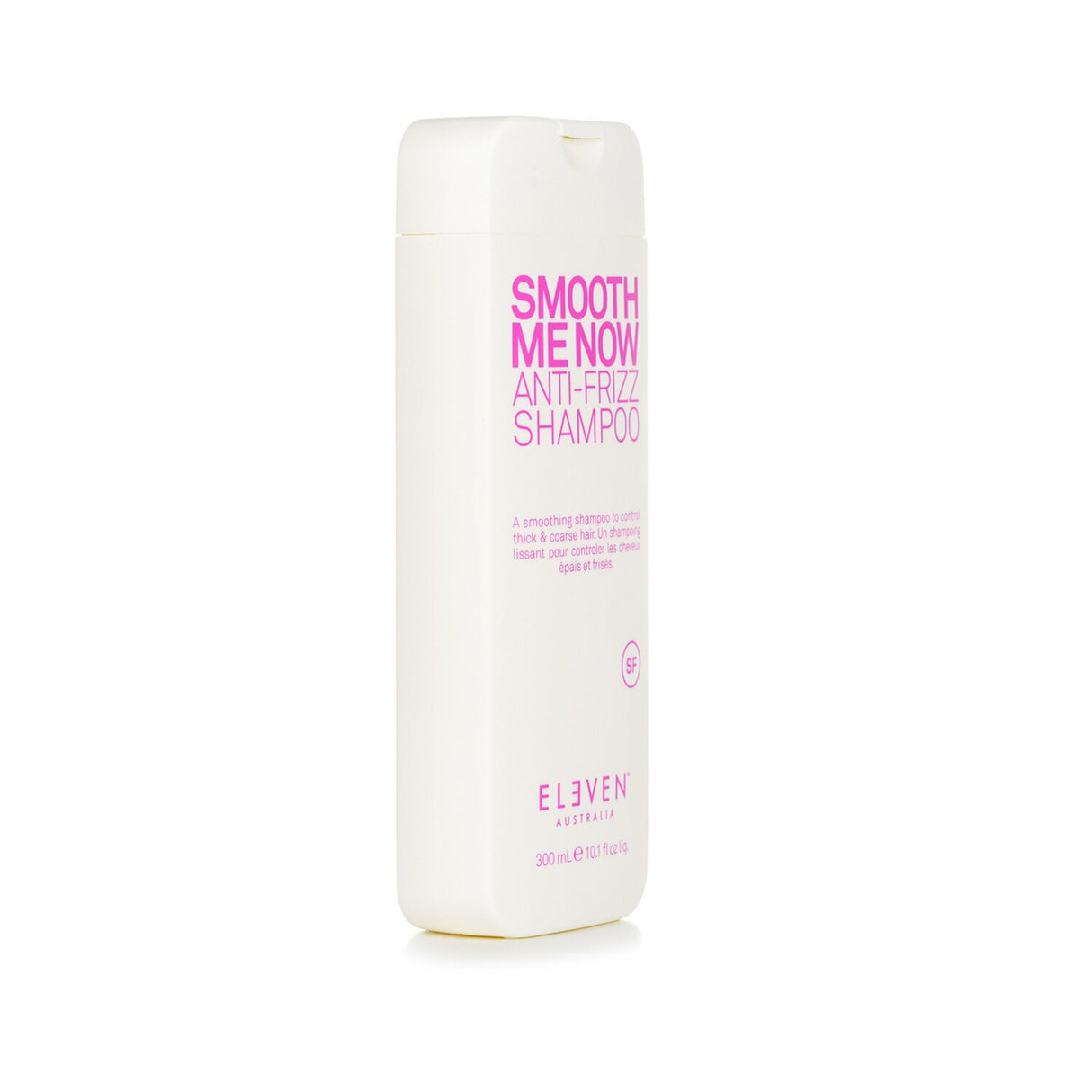 Smooth Me Now Anti-Frizz Shampoo bottle demonstrating frizz control for thick, coarse hair, enriched with soy protein.