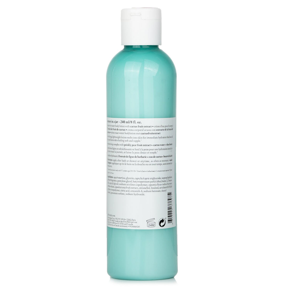 Lightweight vegan body lotion with cactus fruit extract, designed for sensitive skin, offering all-day hydration and a creamy texture.