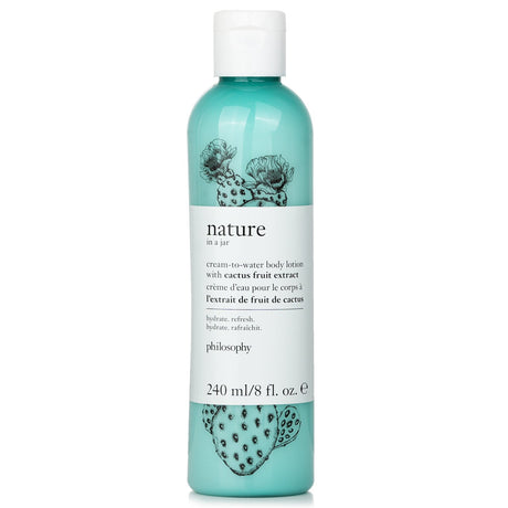 Philosophy Nature In A Jar Cream-To-Water Body Lotion with cactus fruit extract, designed for sensitive skin, 240ml.