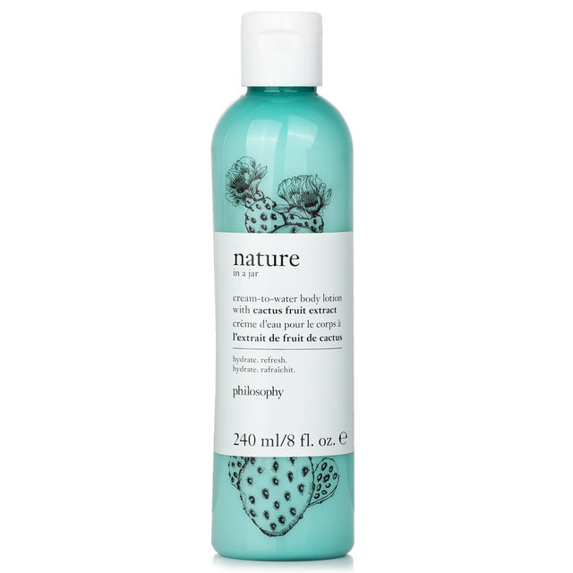 Philosophy Nature In A Jar Cream-To-Water Body Lotion with cactus fruit extract, designed for sensitive skin, 240ml.