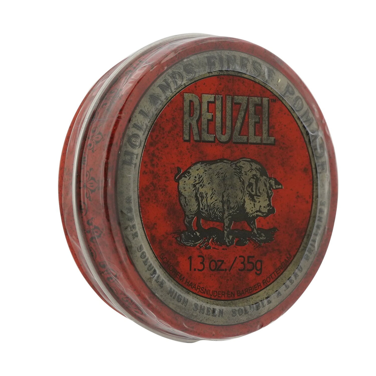 Reuzel Red Pomade in a 35g tub, a water-soluble hair product for men offering high sheen, medium hold, and a vanilla cola scent.