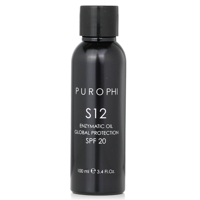 PUROPHI S12 Enzymatic Oil: 100ml SPF 20, water-resistant, enriched with 7 natural oils for global skin protection.