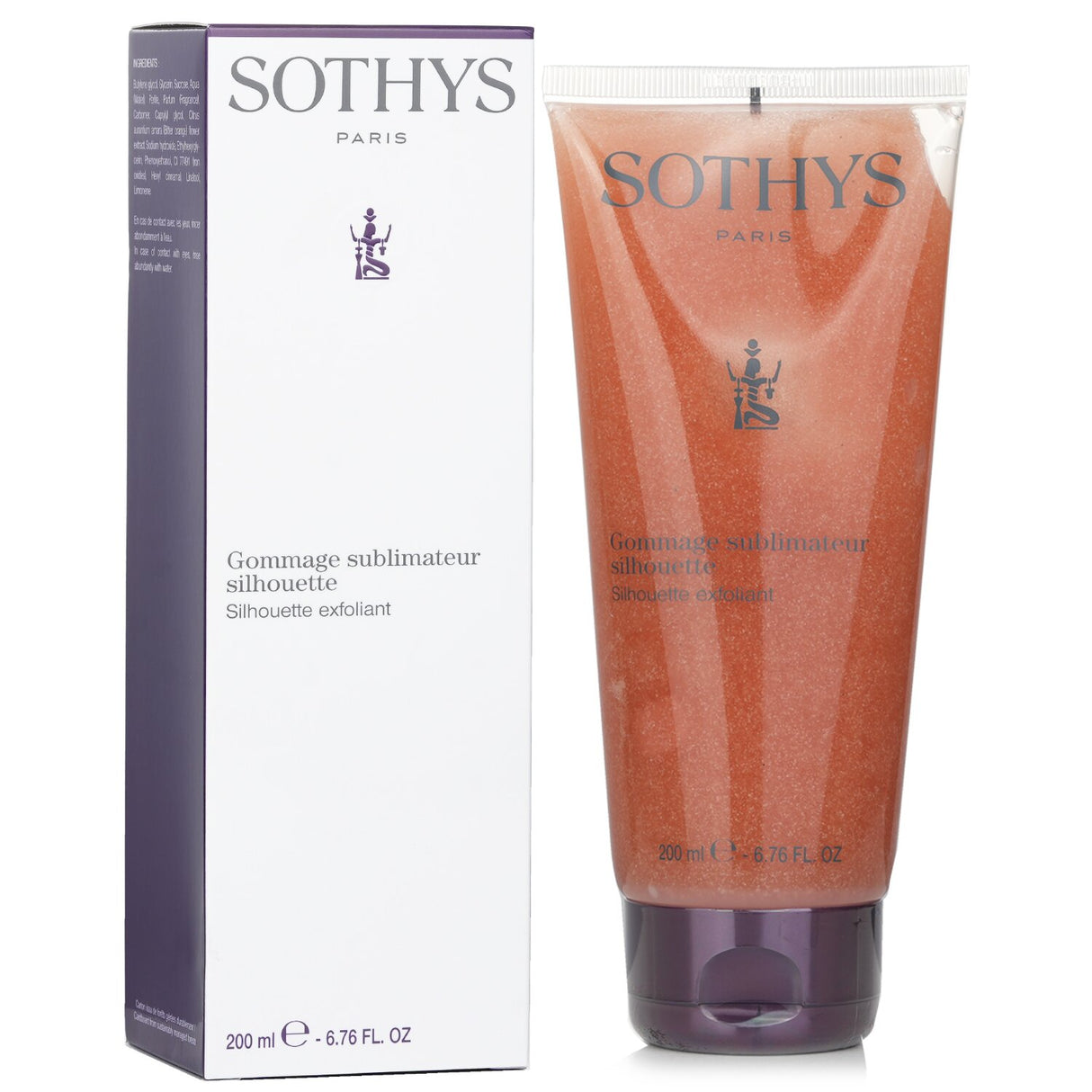 Sothys Silhouette Exfoliant in 200ml, blends sugar and volcanic rock powder for gentle skin exfoliation with a citrus scent.