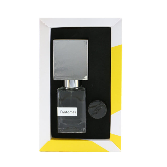 Nasomatto Fantomas Extrait De Parfum Spray 30ml, a gender-neutral woody aromatic fragrance with smoky, fruity, and earthy notes.