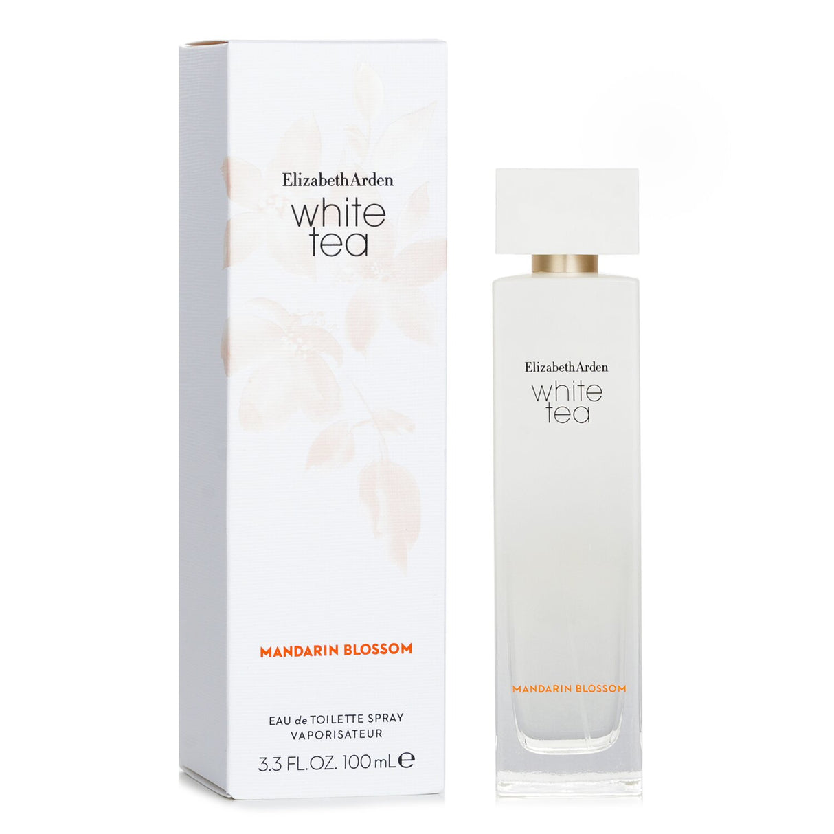 Elegant 100ml Elizabeth Arden White Tea Mandarin Blossom Eau De Toilette, featuring floral woody notes, ideal for spring and summer.