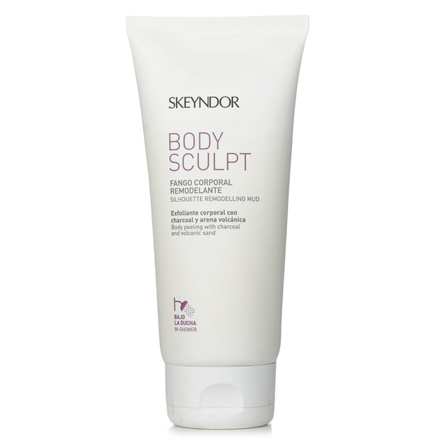 Exfoliating body treatment with charcoal and volcanic sand for radiant, toned skin; 200ml/6.8oz bottle.