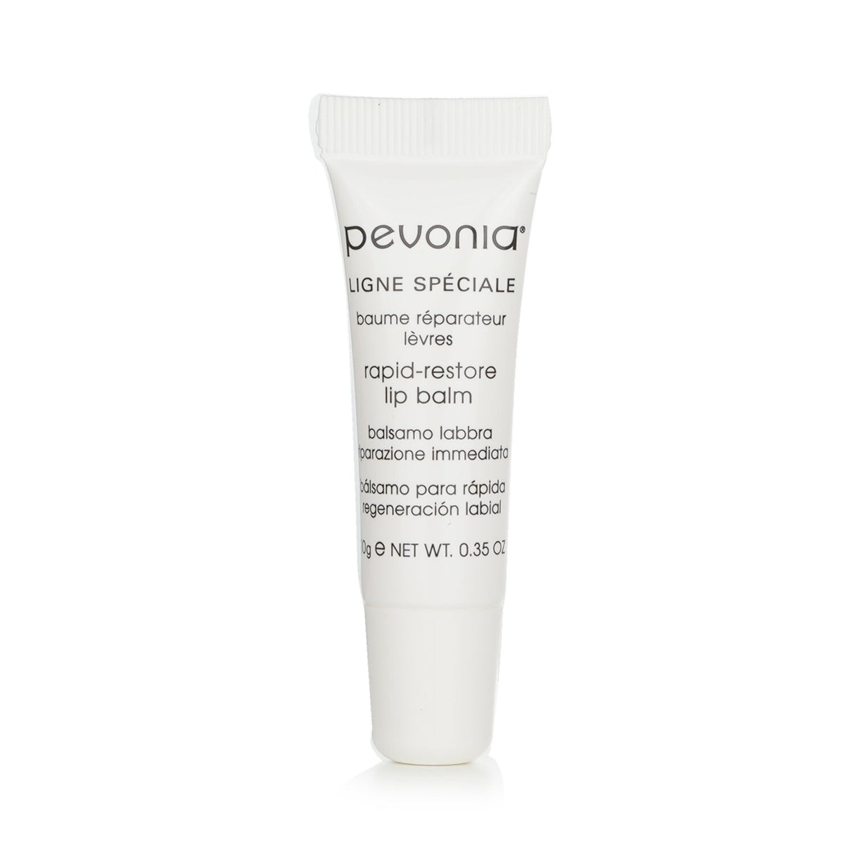 Luxurious Pevonia Botanica Rapid-Restore Lip Balm, 10g, hydrates, plumps, and rejuvenates dry lips with nourishing ingredients.