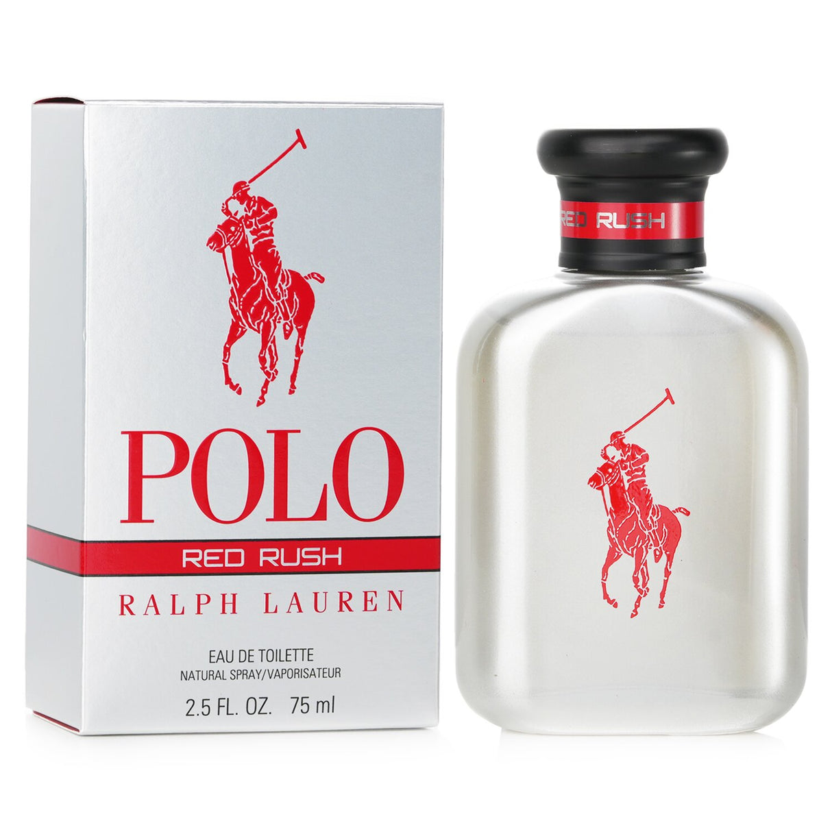 Ralph Lauren Polo Red Rush Eau De Toilette Spray 75ml, an invigorating fruity fragrance for men with notes of pineapple, mint, and musk.