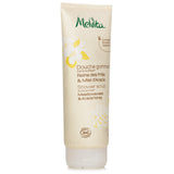 Melvita Meadowsweet & Acacia Honey Shower Scrub in a 200ml tube, creamy texture for gentle exfoliation and floral fragrance.