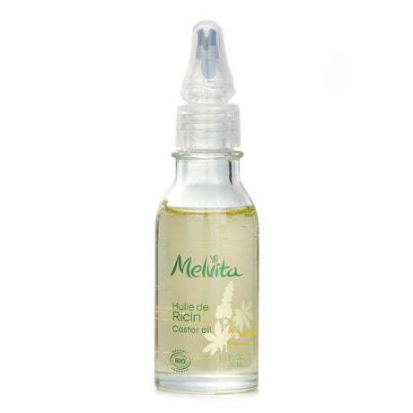 Melvita Castor Oil in a 50ml bottle, a natural oil for healthy hair, nails, and lashes with rich regenerative properties.