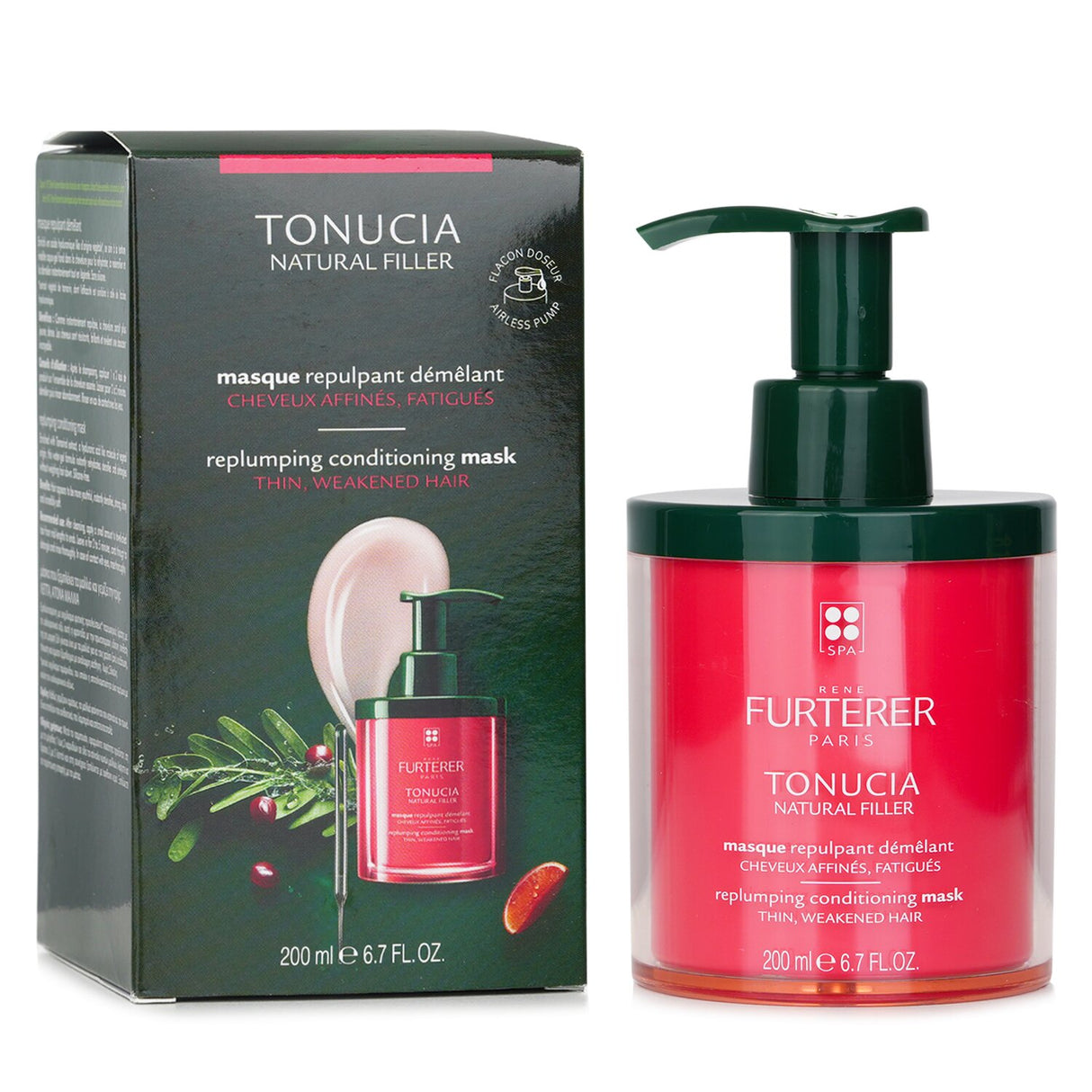 Rene Furterer Tonucia Conditioning Mask in a 200ml jar, designed for re-plumping thin, weakened hair with natural ingredients.