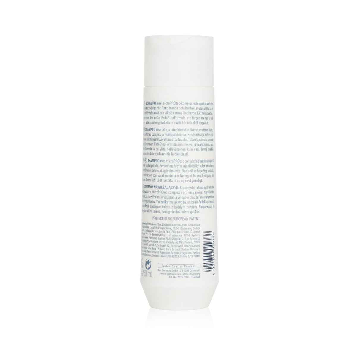 Goldwell Curls & Waves Hydrating Shampoo for curly hair, enhances elasticity, moisturizes, and protects color in a 250ml bottle.