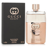 Gucci Guilty Pour Femme EDT in metallic rose gold, a bold floral fragrance with notes of Mandarin, Lilac, and Patchouli.