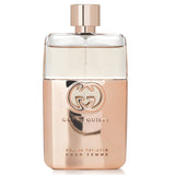 Gucci Guilty Pour Femme 90ml Eau De Toilette in metallic rose gold, featuring floral notes of Mandarin, Peach, and Amber.