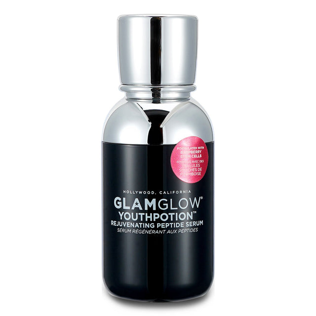 Glamglow Youthpotion Serum in a sleek 30ml bottle, designed to rejuvenate skin and reduce fine lines with peptides and hydration.