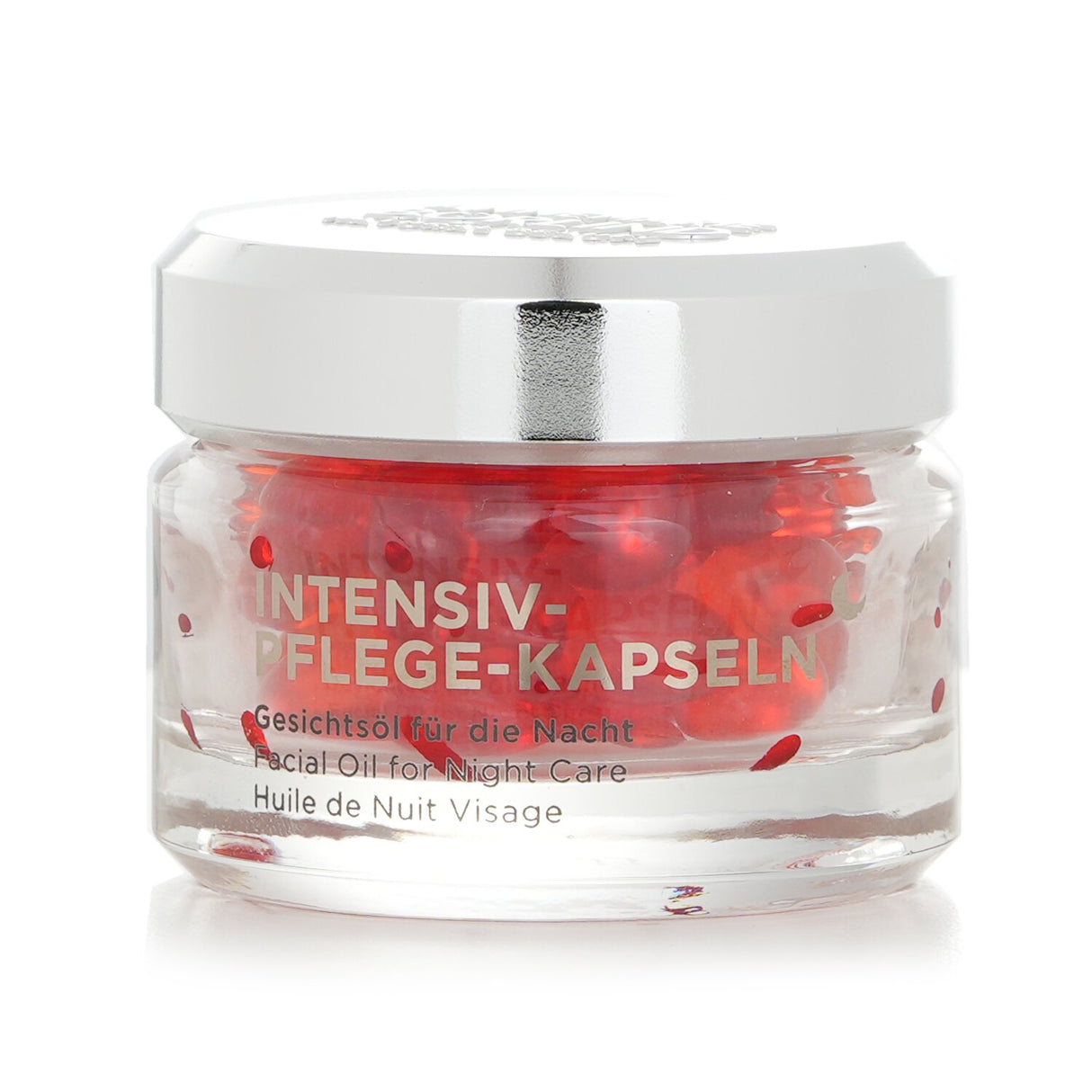 Vegan night care capsules with ceramides and borage oil for stressed skin, promoting hydration and radiance.