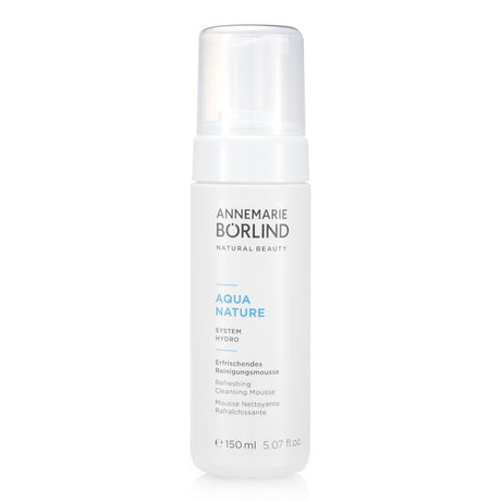 Hydrating cleansing mousse with aloe vera and hyaluronic acid, designed for dehydrated skin in a 150ml bottle.