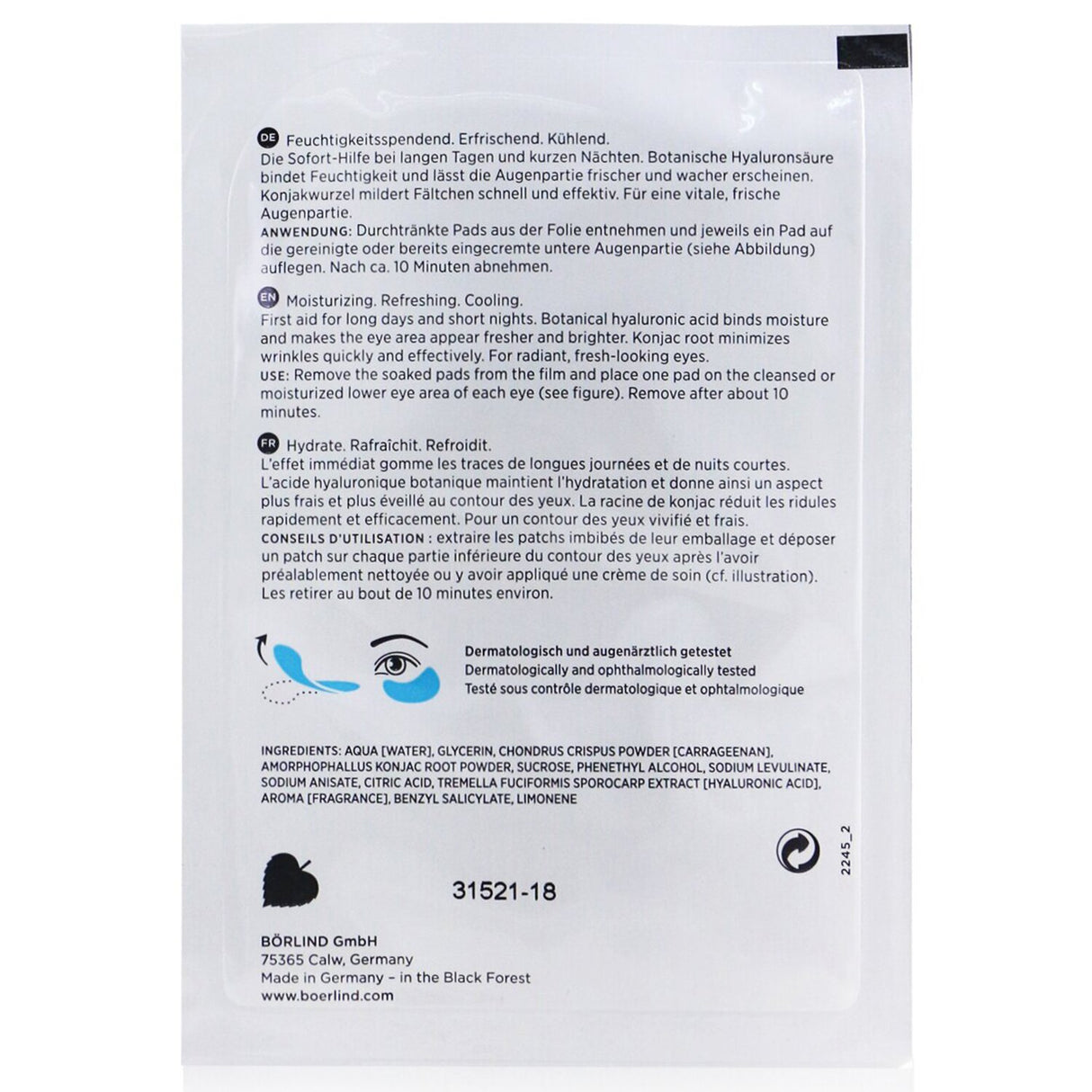 Annemarie Borlind - Hyaluronic Eye Pads with Immediate Results  - 6x2pads