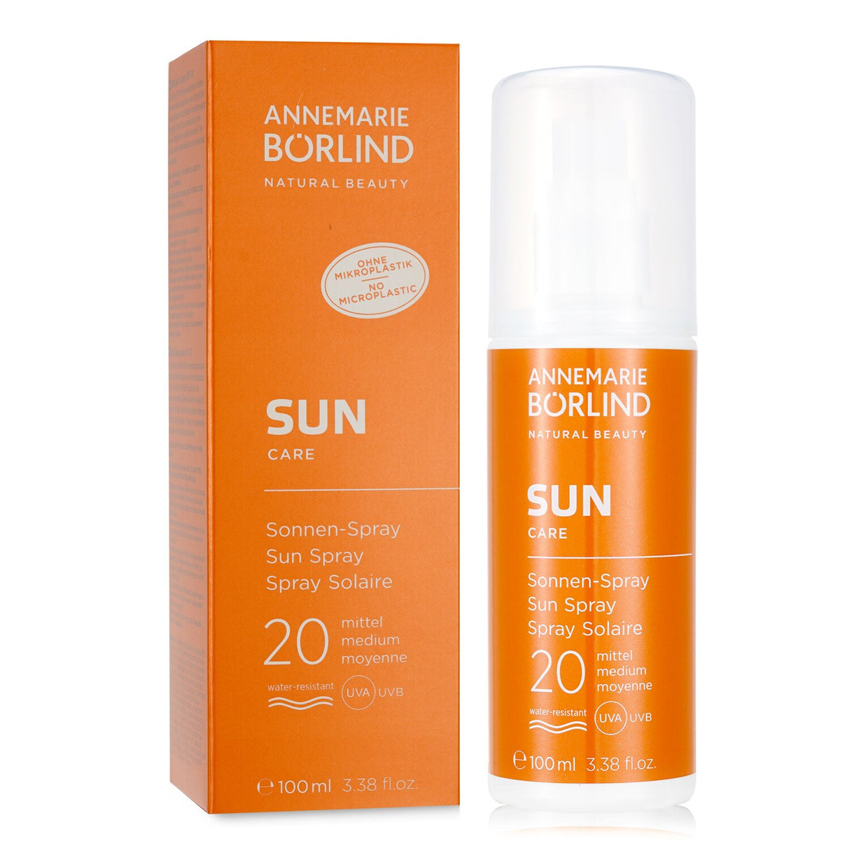 Lightweight Annemarie Borlind Sun Spray SPF 20, vegan, water-resistant, coral reef-friendly, moisturizing sun protection.