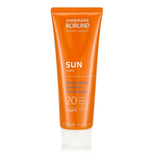 Annemarie Borlind Sun Fluid SPF 20, 125ml; coral-friendly, vegan sun protection with hydrating panthenol for all skin types.