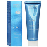Cooling and nourishing after-sun lotion with herbal extracts for soothing sun-kissed skin and enhancing moisture.
