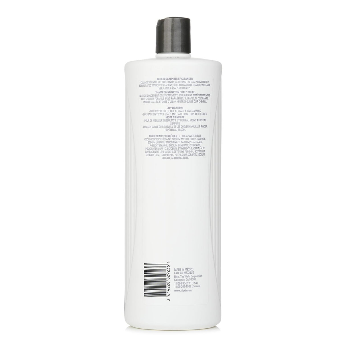 Nioxin Scalp Relief Cleanser 1000ml for sensitive scalps, soothing with Aloe Vera and enriched with vitamins for healthy hair.