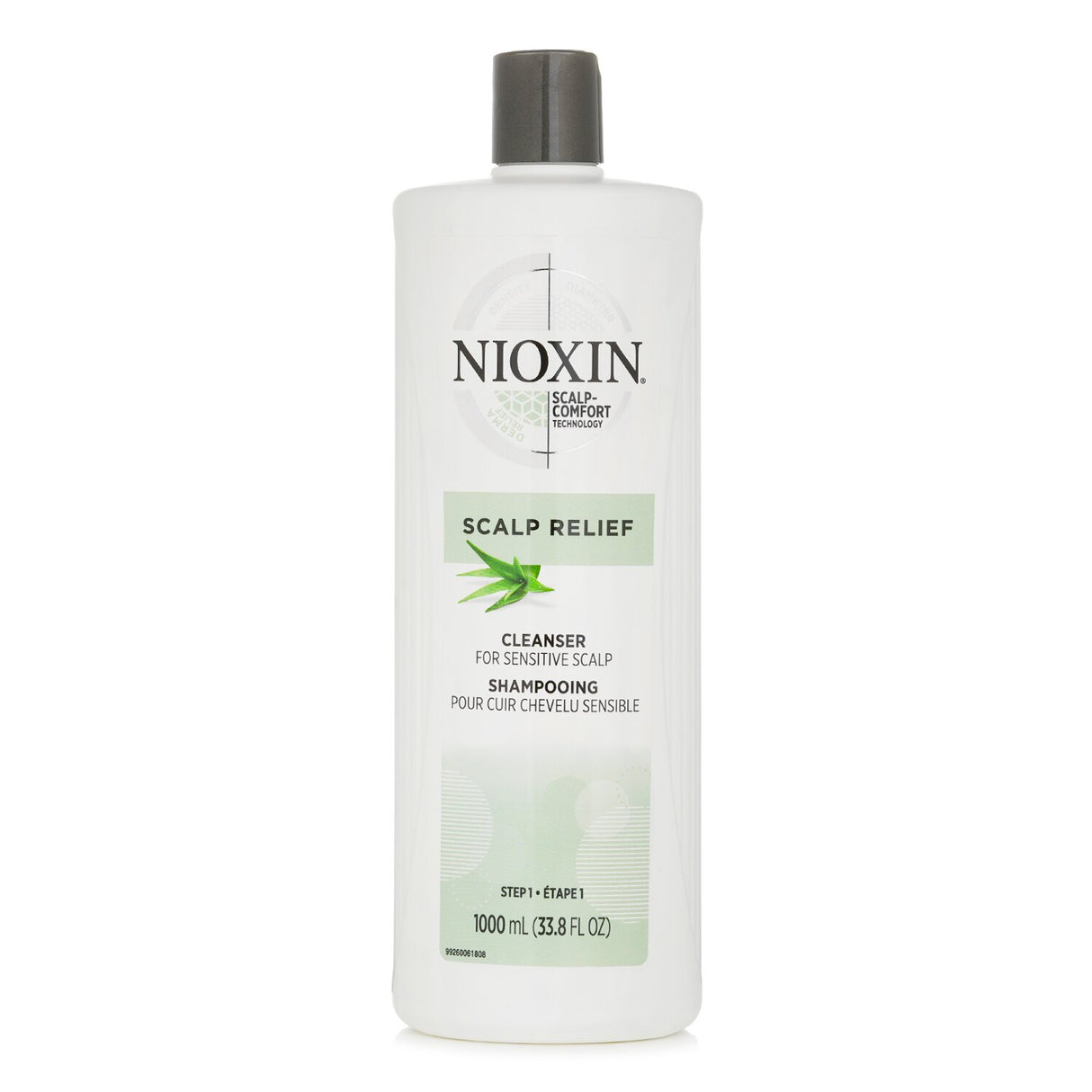 Nioxin Scalp Relief Cleanser 1000ml for sensitive scalps, soothing with Aloe Vera, Glycerin, and Soothex technology.