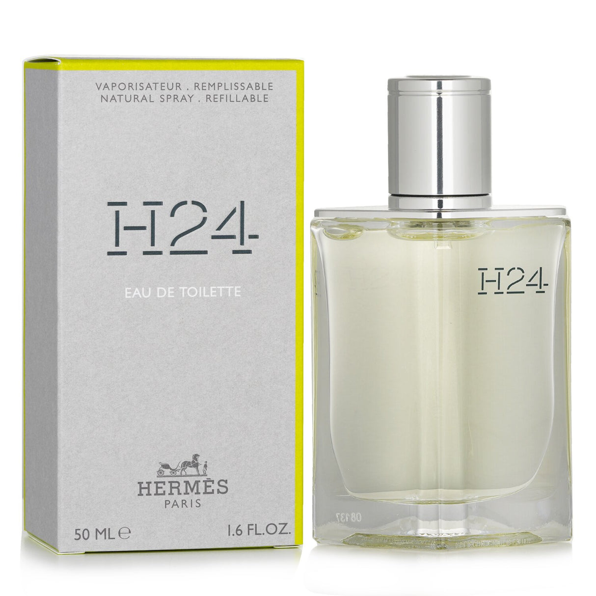 Hermes H24 Eau De Toilette Spray in 50ml, a vibrant green fragrance for men with notes of sage and rosewood, ideal for spring.