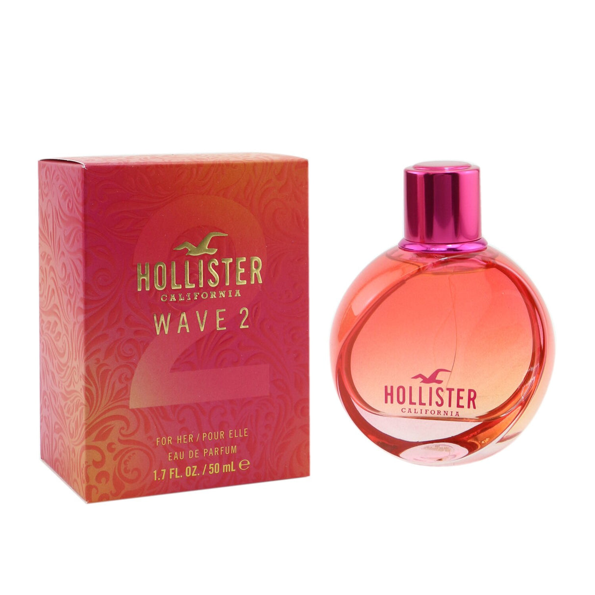 Hollister Wave 2 Eau De Parfum Spray 50ml, a floral fruity fragrance with notes of mandarin, coconut, and water lily for summer.