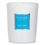 Max Benjamin Blue Azure Candle in a glass case, made from natural soy wax, with a refreshing herb and spice scent, burns for 40 hours.
