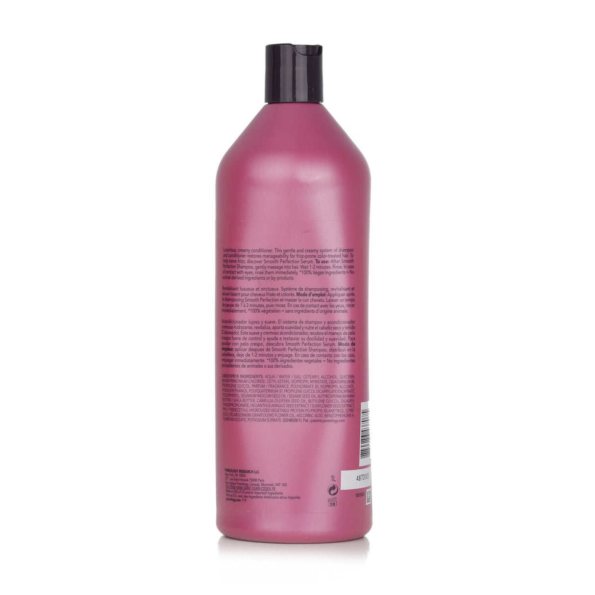 Pureology Smooth Perfection Conditioner, 1000ml, for frizz control and color protection in color-treated hair, vegan formula.