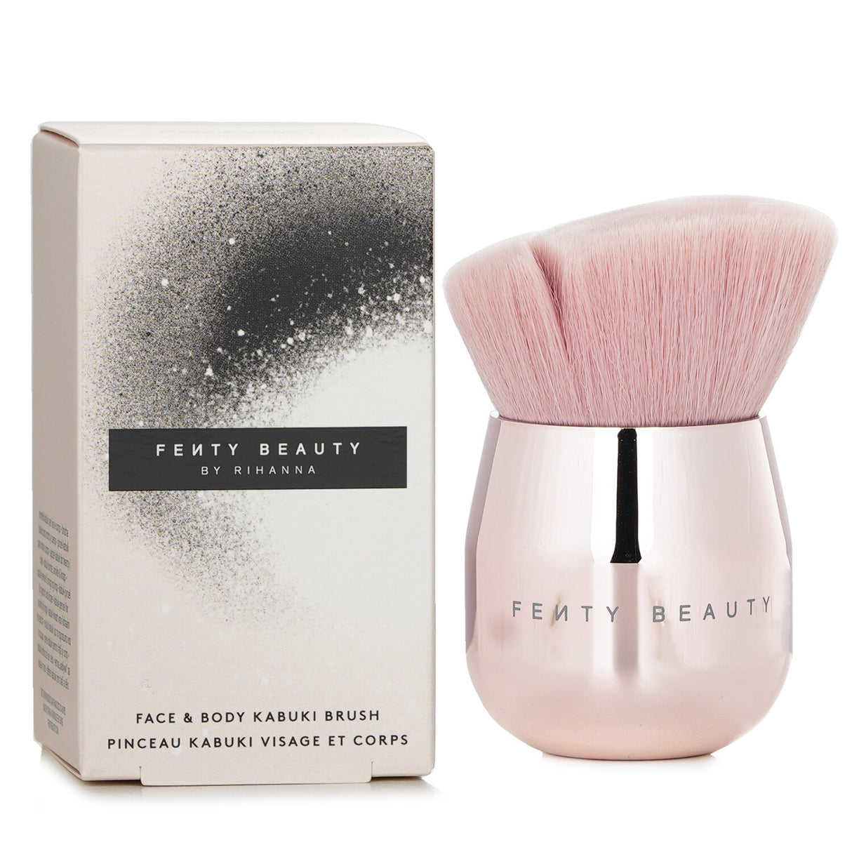 Fenty Beauty Kabuki Brush 160 with angled shape, soft bristles, and rounded handle for easy, seamless makeup application.
