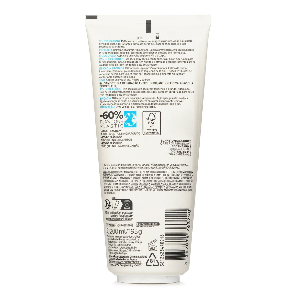 La Roche Posay Lipikar Baume AP+M in eco tube, a nourishing balm for dry, sensitive skin, suitable for all family members.
