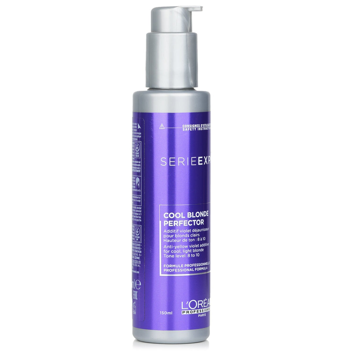 Violet-infused hair treatment to enhance cool blonde tones and neutralize yellow undertones for vibrant color.