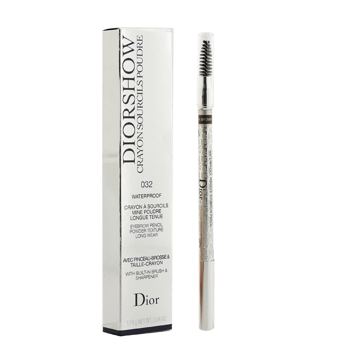 Waterproof eyebrow pencil in #032 Dark Brown, offering defined, full brows with a smudge-proof, natural finish.