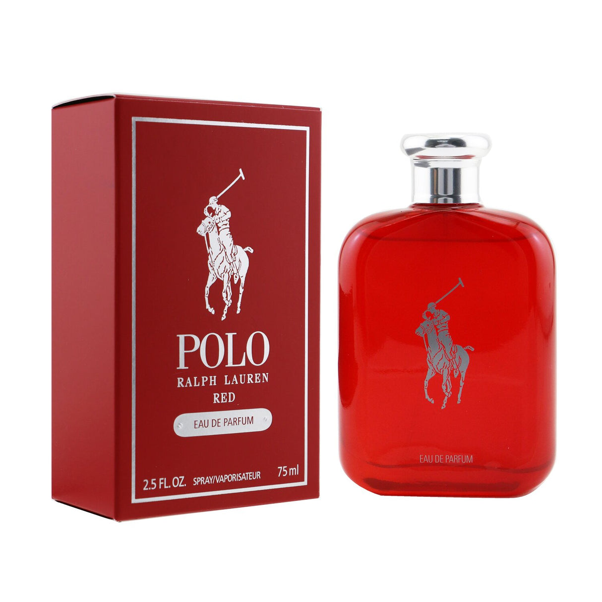 Ralph Lauren Polo Red Eau De Parfum Spray in a 75ml bottle, featuring woody and spicy notes for the modern man.