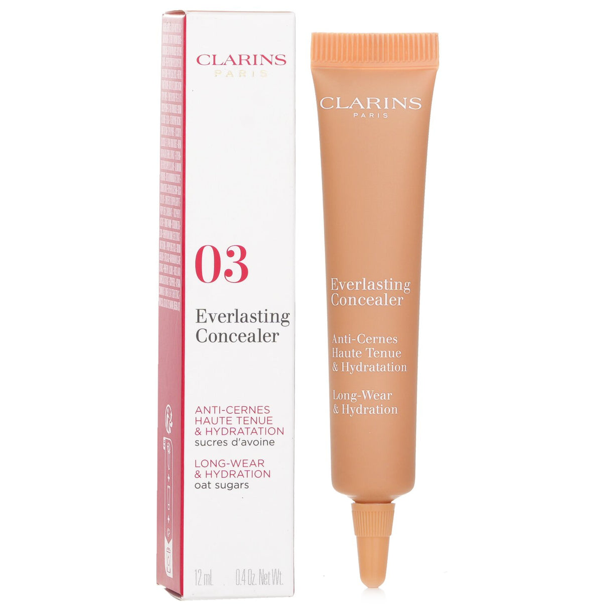 Clarins Everlasting Concealer #03 Medium Deep, 12ml, offers full coverage, lightweight texture, and anti-aging benefits for flawless skin.