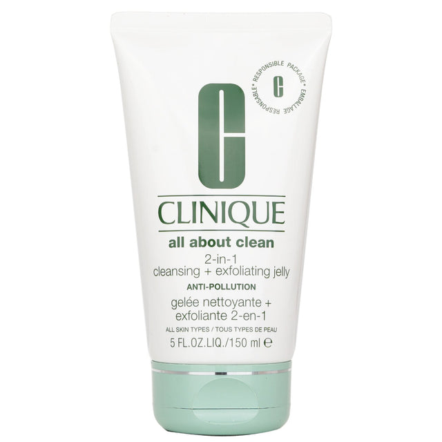 Clinique 2-in-1 Cleansing + Exfoliating Jelly removes impurities, buffs skin with Bamboo Beads, and unclogs pores with Salicylic Acid.