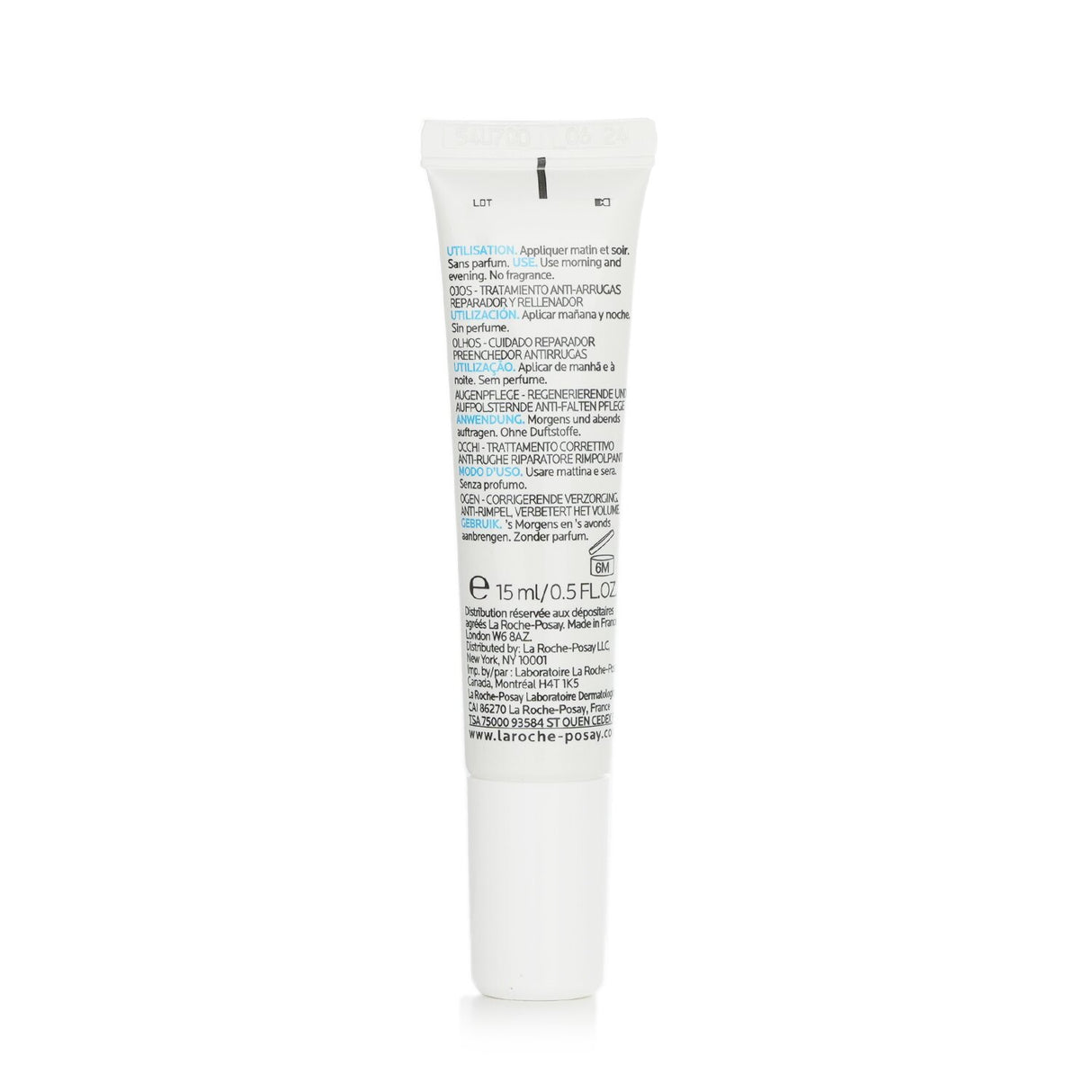 Anti-wrinkle eye care featuring Vitamin B5 and hyaluronic acids for hydration and youthfulness, 15ml by La Roche Posay.