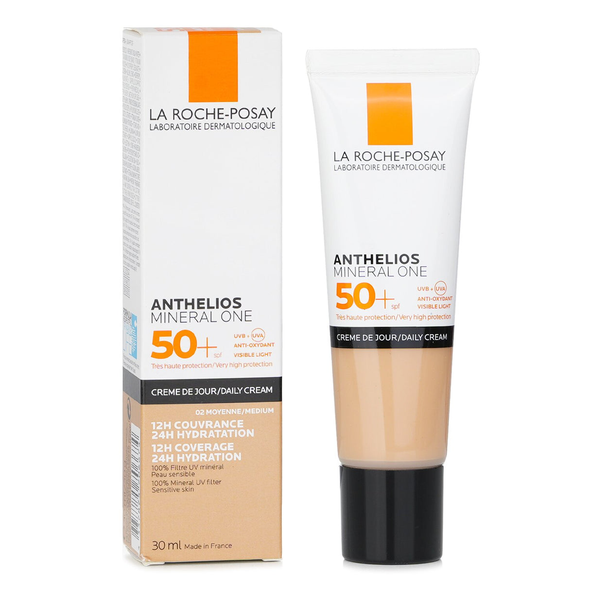 Tinted sunscreen cream in shade #02 Medium, providing SPF50+ protection, hydration, and a natural satin finish.