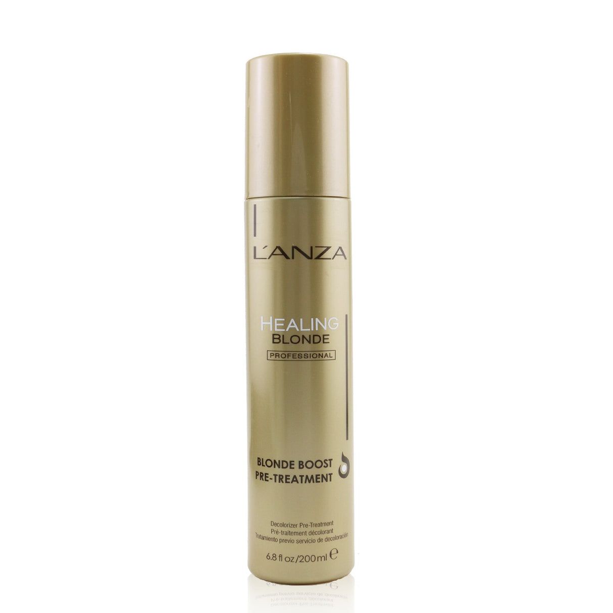 Lanza Healing Blonde Boost Pre-Treatment spray revitalizes blonde hair, enhances vibrancy, and protects against bleaching damage.