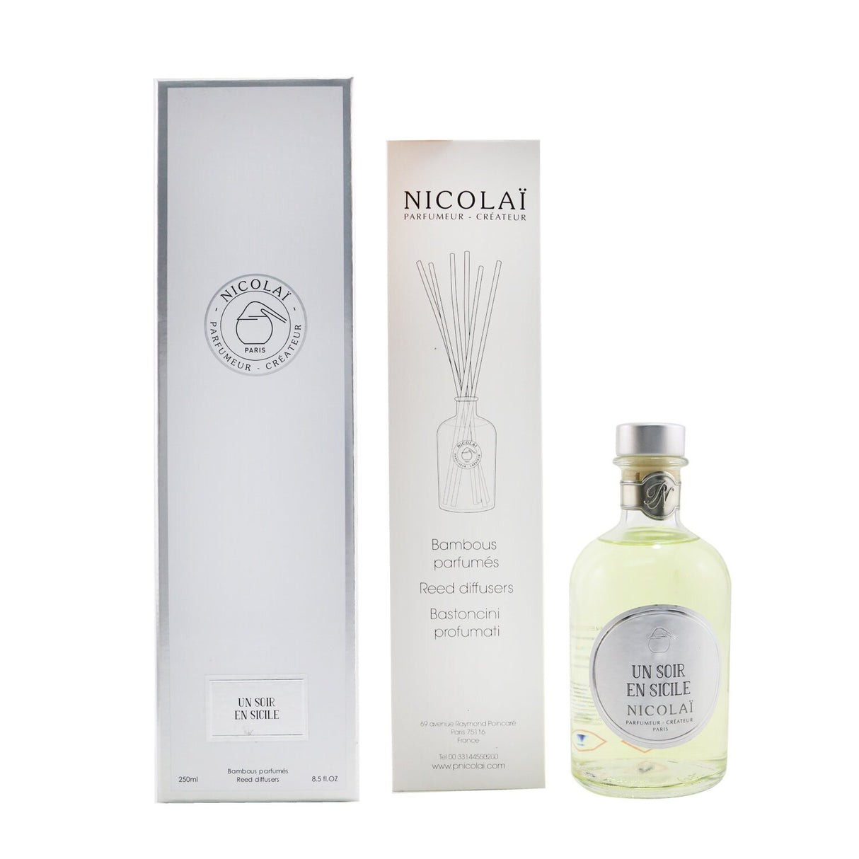 Elegant glass diffuser bottle with capillary sticks, releasing captivating scent, lasting 8+ weeks for refreshing ambiance.
