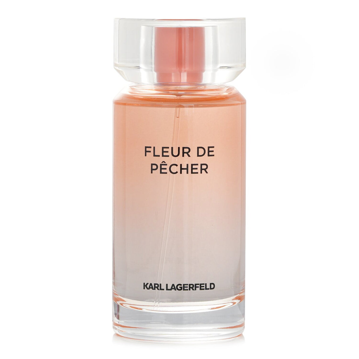 "Lagerfeld Fleur De Pecher Eau De Parfum in a peach-tone bottle, featuring floral and fruity notes for a youthful, elegant scent."