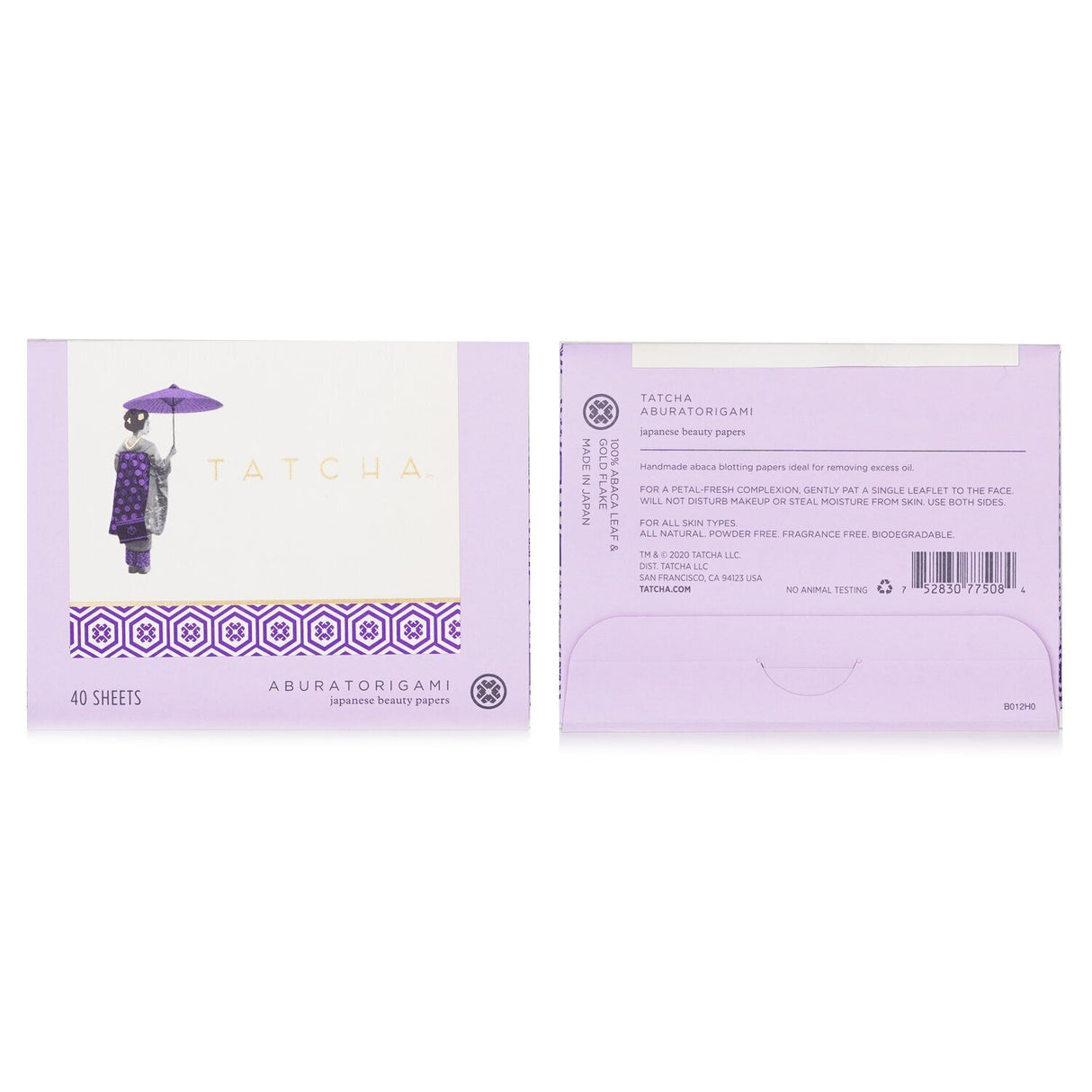 Tatcha Aburatorigami Japanese Blotting Papers, 40 sheets, gold-infused, biodegradable, oil-absorbing, for flawless makeup touch-ups.
