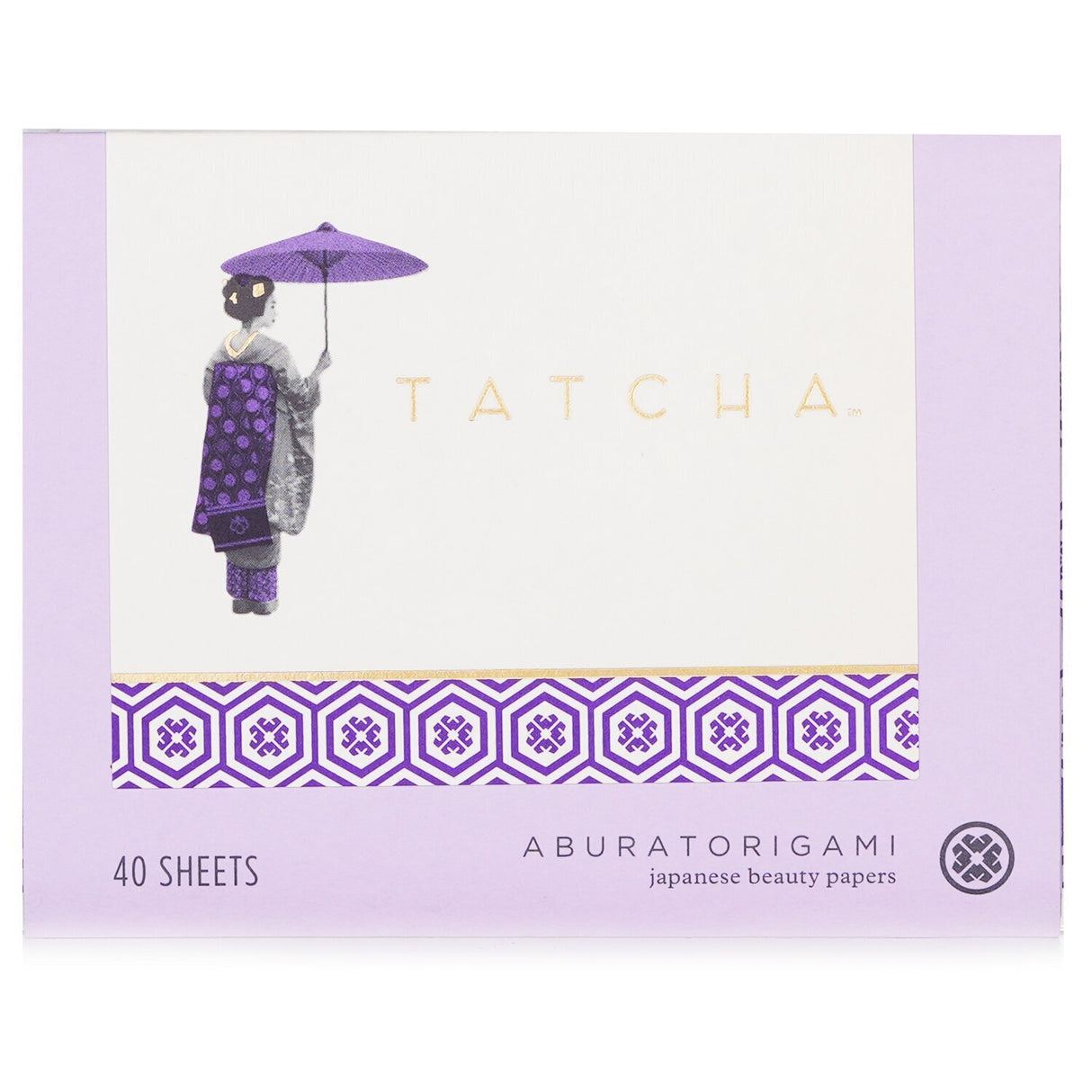 Tatcha Aburatorigami blotting papers with 23-karat gold, 40 biodegradable sheets for oil absorption without disrupting makeup.