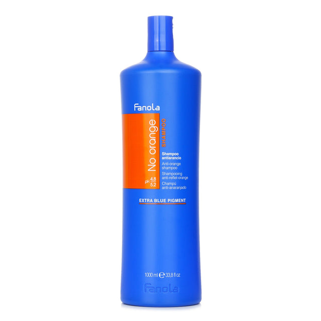 Fanola No Orange Mask in 1000ml, a blue pigment hair treatment for eliminating brassy tones and enhancing shine and hydration.