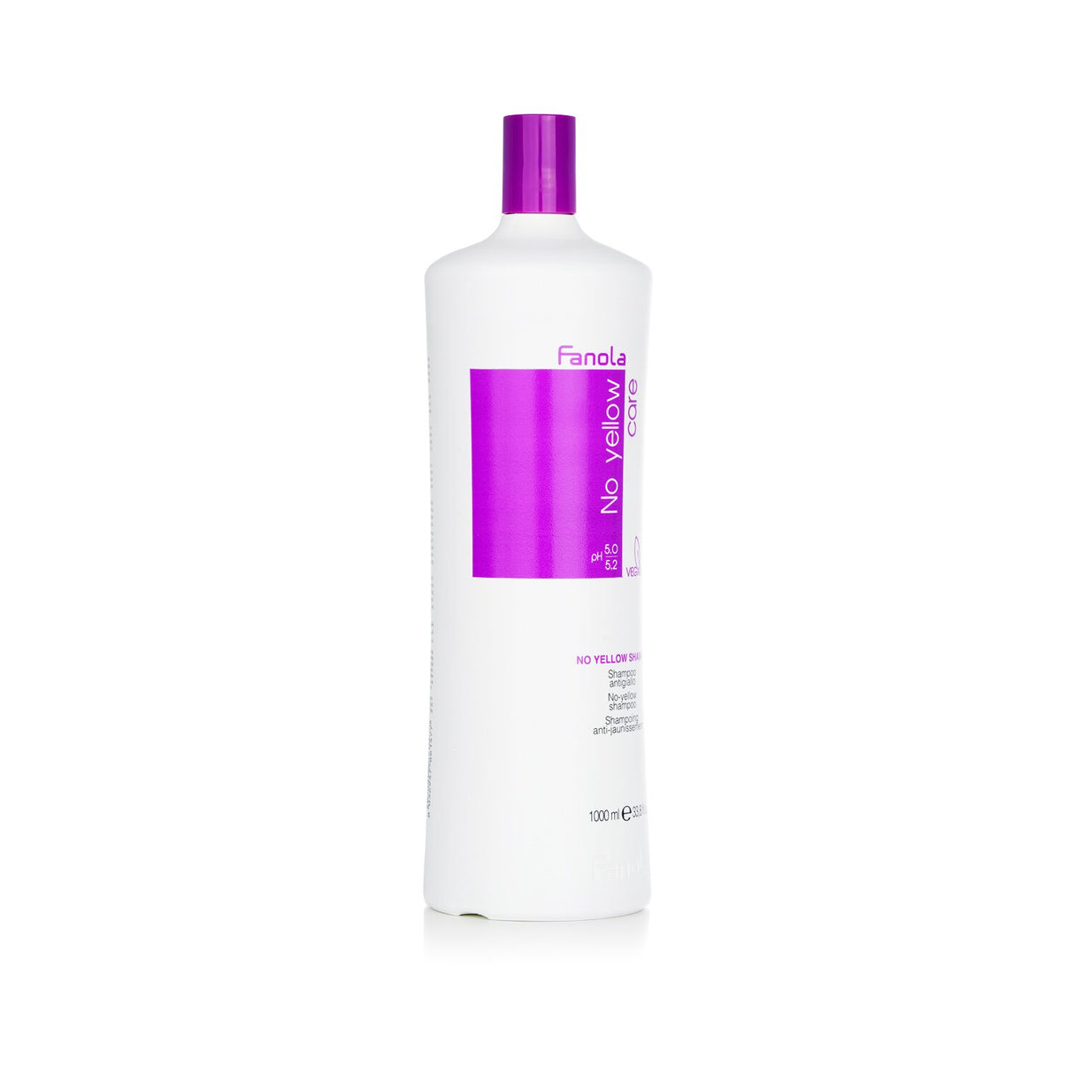 Fanola No Yellow Shampoo 1000ml effectively neutralizes brassiness in blonde or grey hair for a vibrant, cool hue.