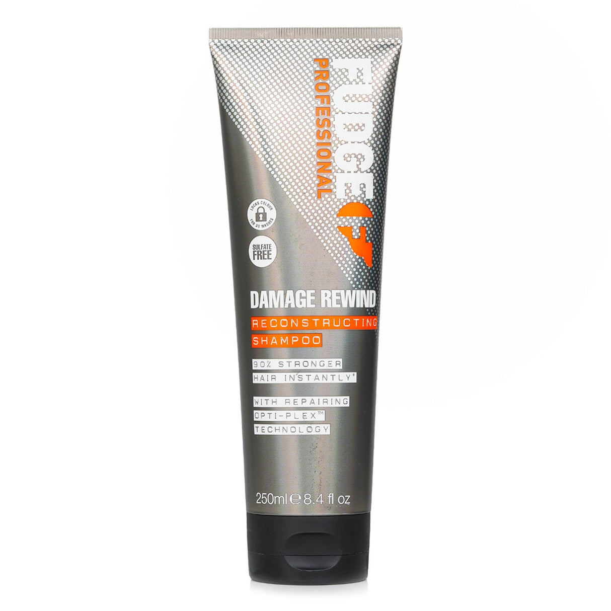 Fudge Damage Rewind Shampoo in a 250ml bottle, revitalizing broken hair with Opti-PlEX technology and lasting fragrance.