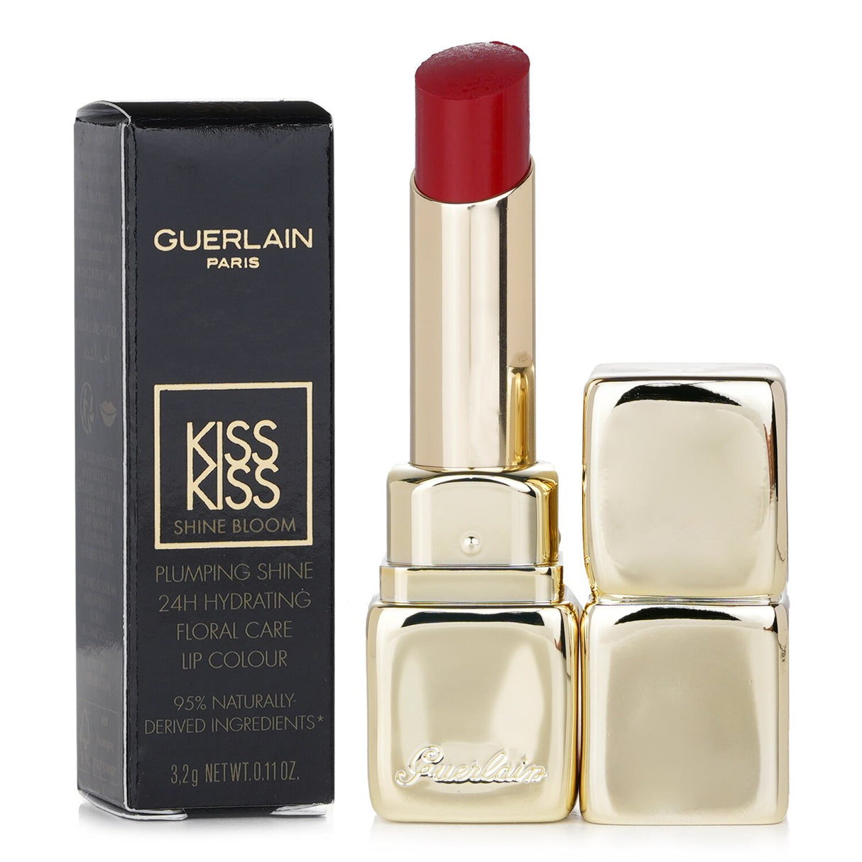 Guerlain KissKiss Shine Bloom Lip Colour in #729 Daisy Red, a high-shine, lightweight lipstick enriched with hydration.