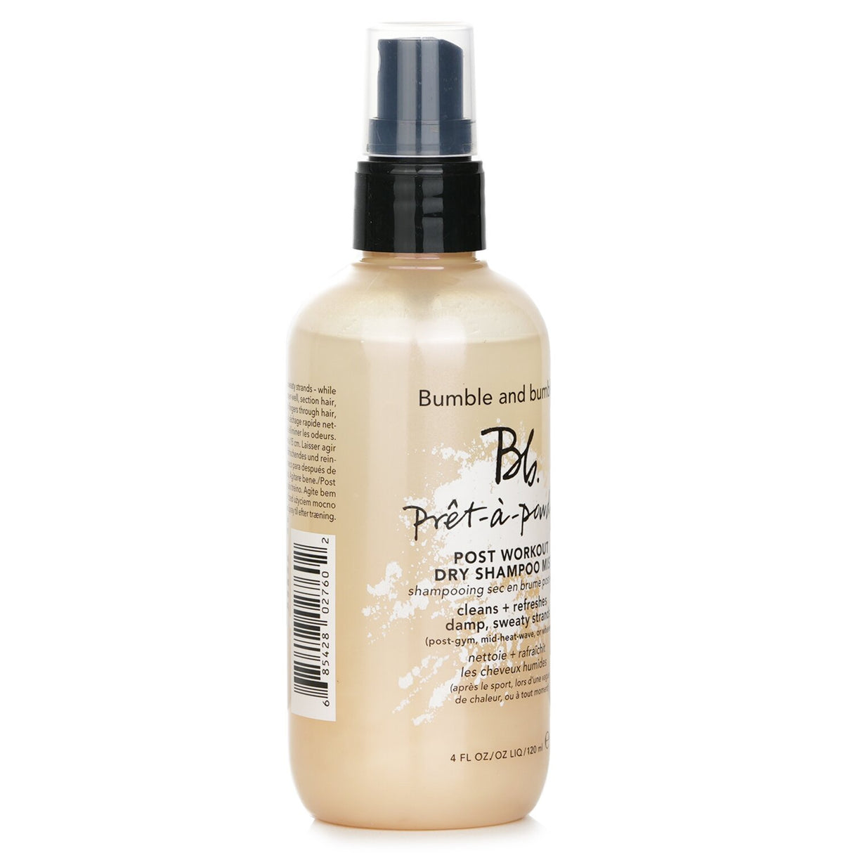 Bumble and Bumble's 120ml dry shampoo mist revitalizes hair post-workout, absorbing oil and eliminating odors without residue.